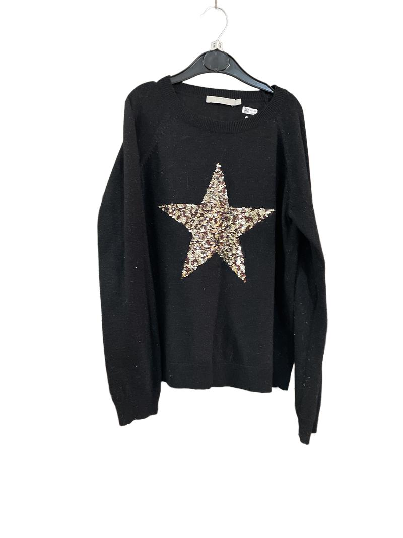 Preloved Mintie - Black Sparkle Jumper With Sequin Star (9-10y)