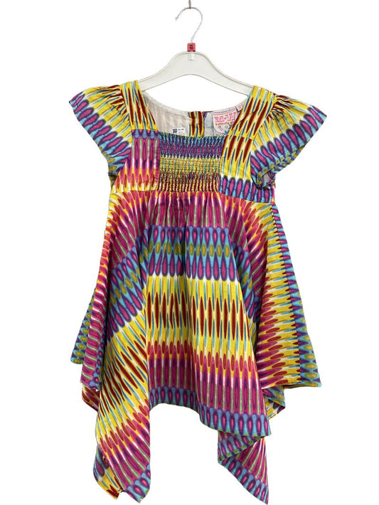 Preloved Debenhams - Multicolour Print Smocked Short-sleeved Cotton Dress (10-11y)