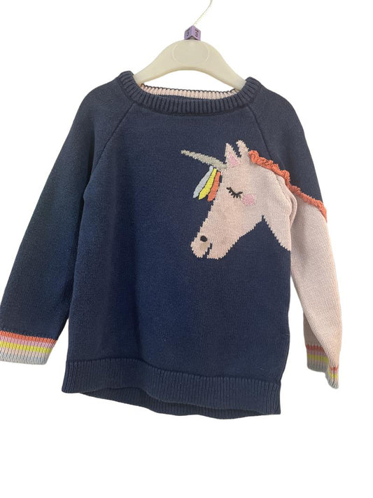 Preloved Joules - Navy Unicorn Jumper (3-4y)