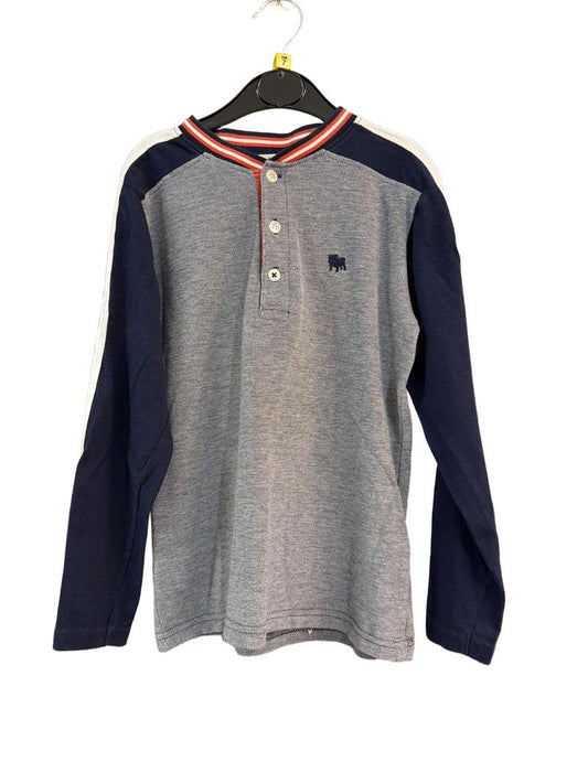 Preloved Jasper Conran - Navy Orange White Long-sleeved Half-button Shirt (7-8y)