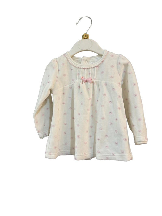 Preloved Kanz - White Pink Gray Spot Velour Long-sleeved Top (6-12m)
