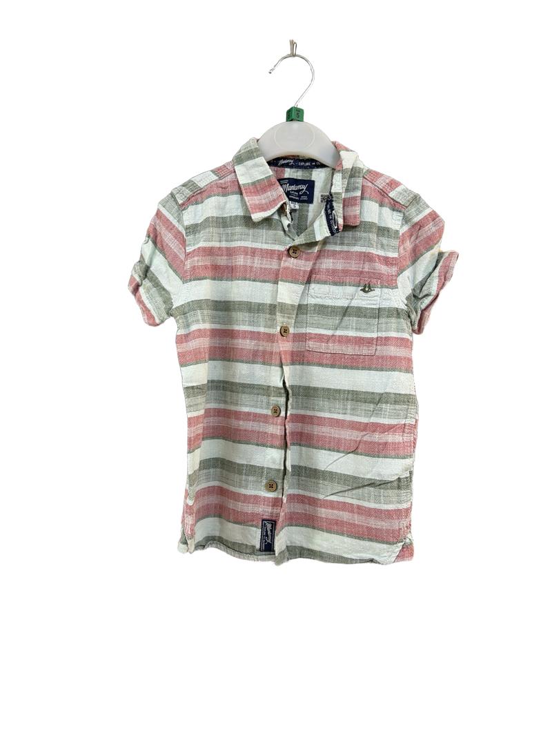 Preloved Mantaray - Green Red Stripe Short-sleeved Collar Shirt (5-6y)