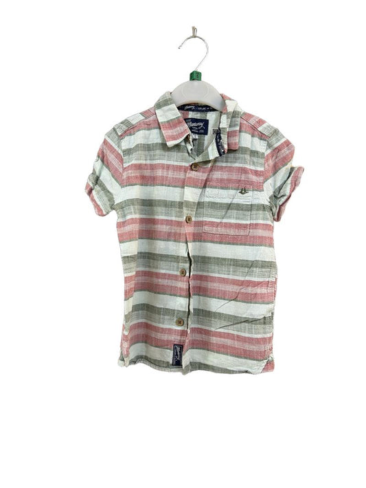 Preloved Mantaray - Green Red Stripe Short-sleeved Collar Shirt (5-6y)