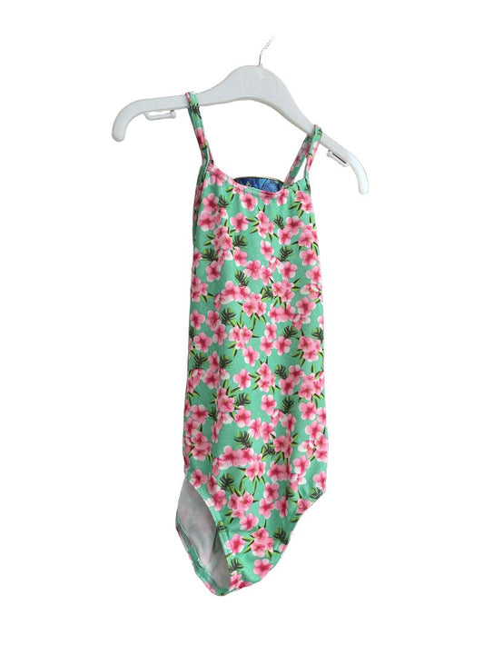 Preloved Olaian - Green Pink Floral Girls One Piece Swimsuit (5-6y)