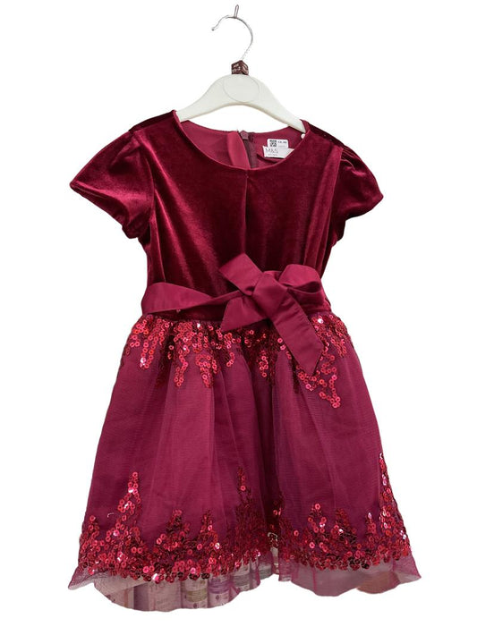Preloved Marks & Spencer - Red Velvet And Sequin Tulle Short-sleeved Party Dress (18-24m)
