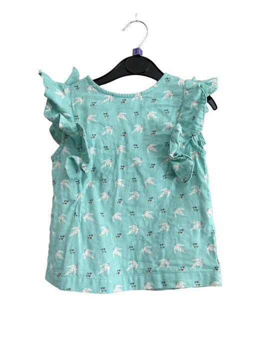 Preloved Little Green Radicals - Green Print Ruffle Sleeve Shirt (3-4y)