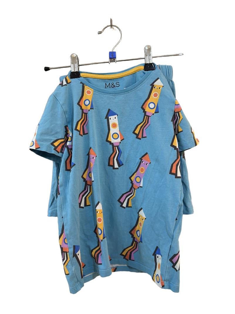 Preloved Marks & Spencer - Blue Rocket Print Short-sleeved Pyjama Set (6-7y)