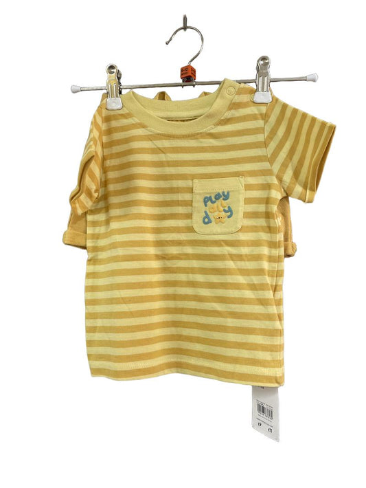 Preloved Mothercare - Yellow Stripe Play All Day Short-sleeved T Shirt Shorts Set, NEW With Tags (9-12m)