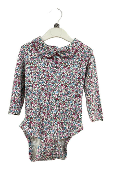 Preloved Jojo Maman Bebe - Floral Print Peter Pan Collar Long-sleeved Snap Onesie (12-18m)
