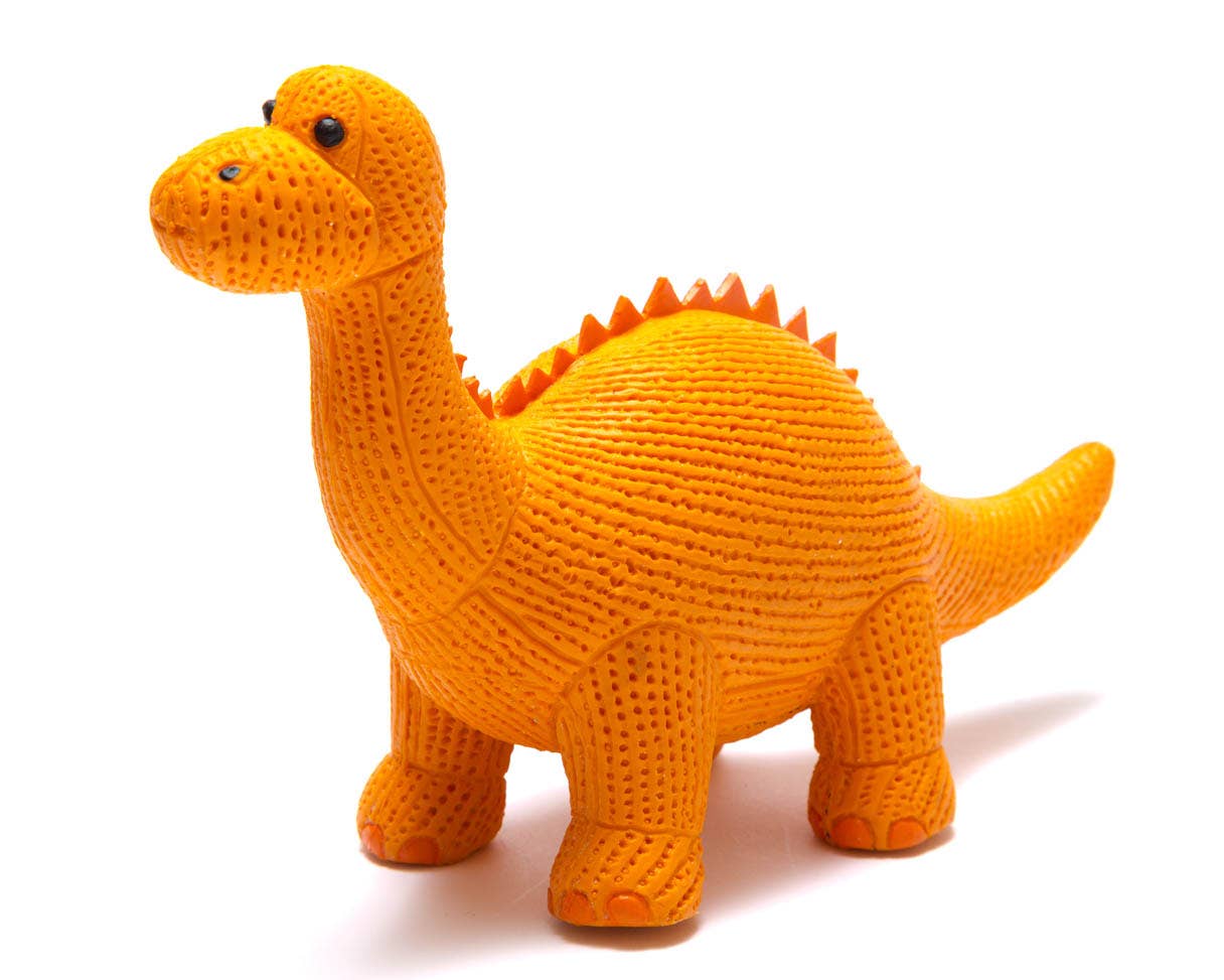 Dinosaur Toy, Bath Toy and Teether Rubber Orange Diplodocus