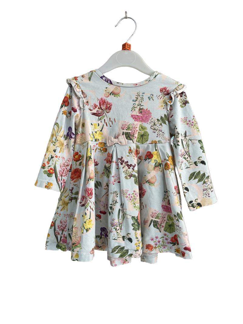 Preloved Baker Baby - Blue Floral Print Long-sleeved Dress (9-12m)