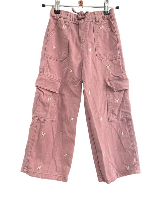 Preloved Marks & Spencer - Pink Cargo Trousers With Embroidered Butterflies. (4-5y)
