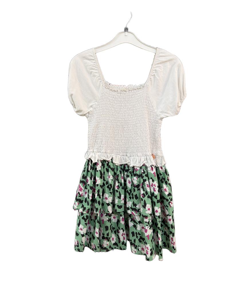 Preloved Angel & Rocket - White Smocked Dress With Green Floral Skirt (12-13y)
