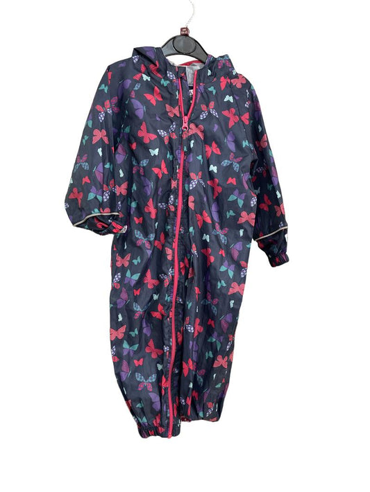 Preloved Mountain Warehouse - Navy Butterfly Onesie Waterproof Rain Suit (18-24m)