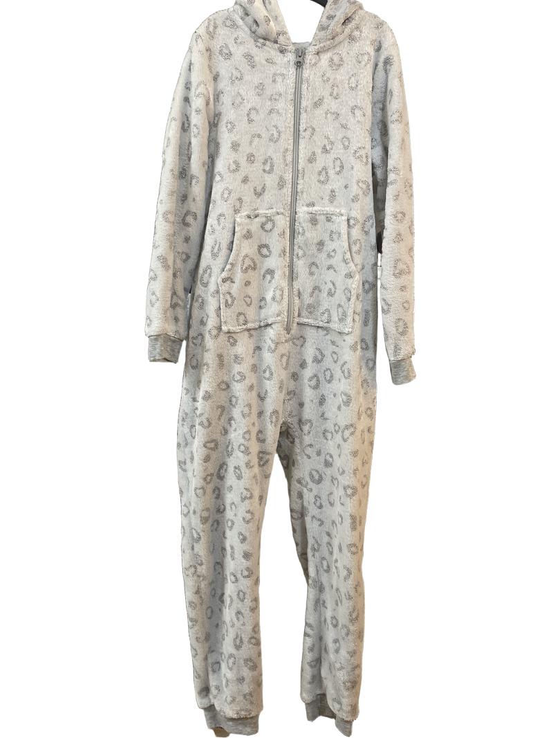 Preloved John Lewis - Gray Sparkle Leopard Print Fleece Onesie (10-11y)