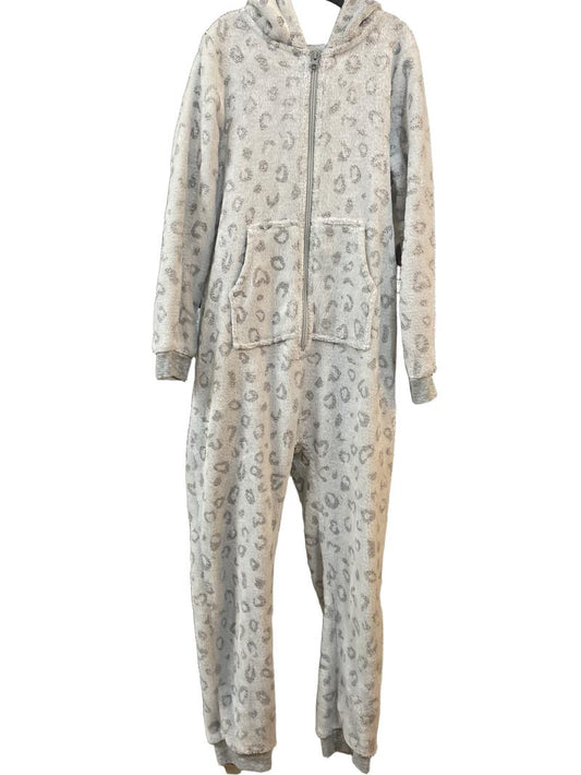 Preloved John Lewis - Gray Sparkle Leopard Print Fleece Onesie (10-11y)