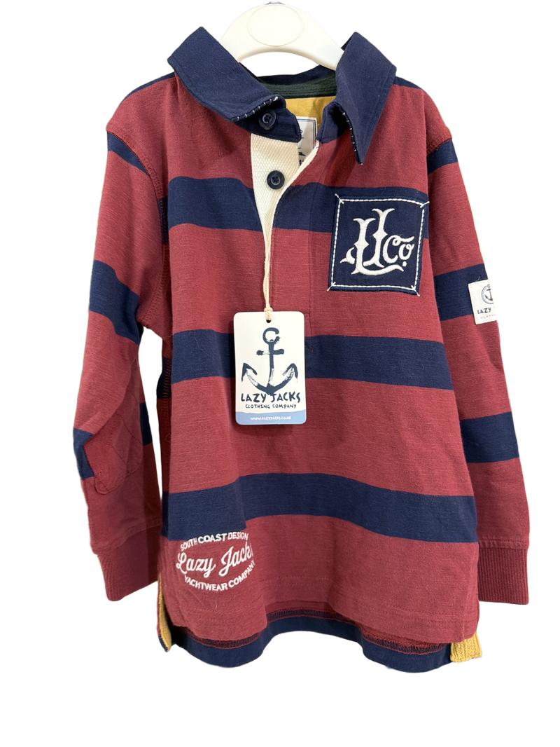 Preloved Lazy Jacks Clothing Co. - Navy Maroon Rugby Stripe Shirt, NEW With Tags (3-4y)