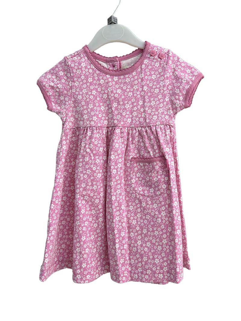 Preloved Jojo Maman Bebe - Pink White Floral Print Short-sleeved Dress (12-18m)