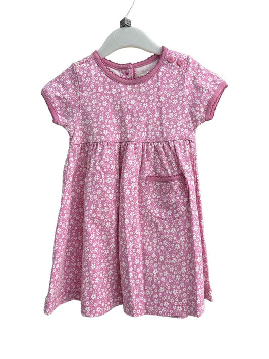 Preloved Jojo Maman Bebe - Pink White Floral Print Short-sleeved Dress (12-18m)