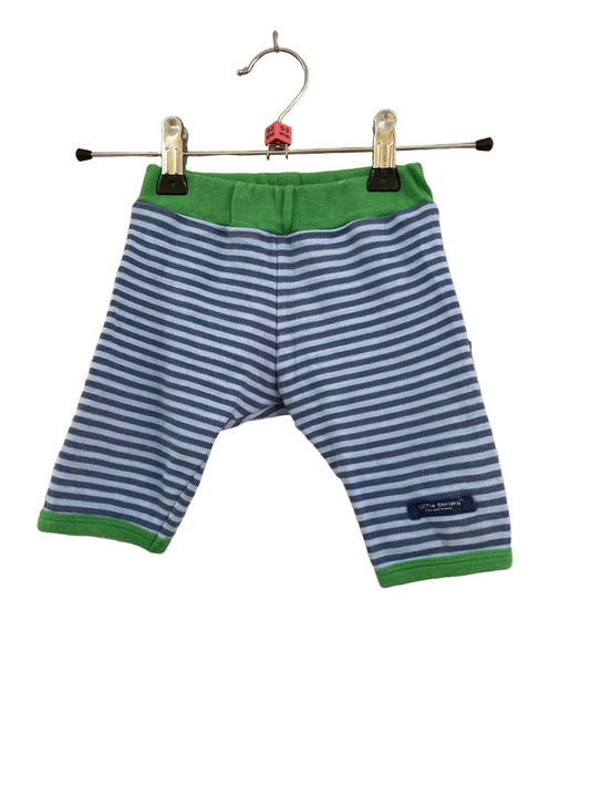 Preloved Little Shrimp - Blue Striped Leggings With Green Trim (0-3m) - Trousers