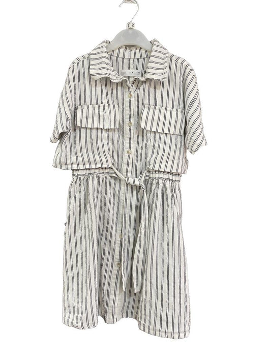 Preloved Zara - White Navy Stripe Lightweight Cotton Dress (9-10y) - Dress