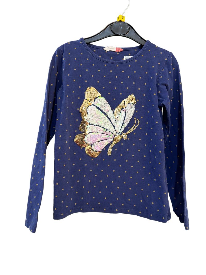 Preloved John Lewis - Navy Gold Polka Dot Sequin Butterfly Long-sleeved Top (7-8y)