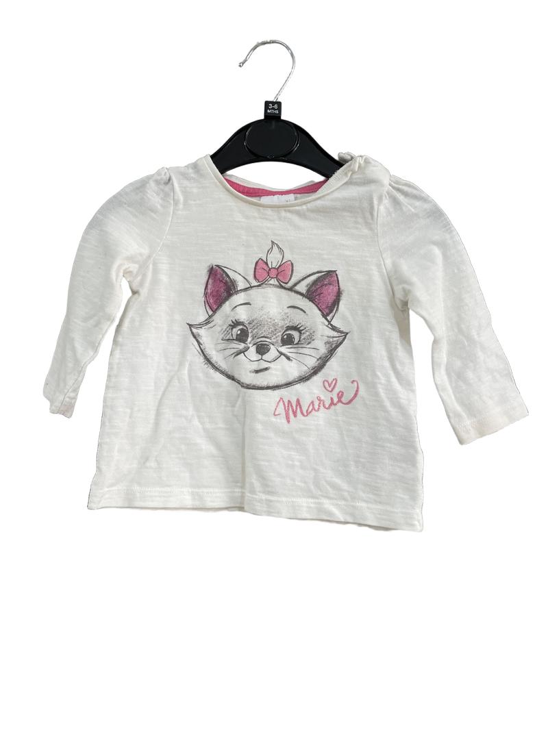 Preloved Disney - White Long-sleeved Marie Cat Shirt (3-6m) - Top