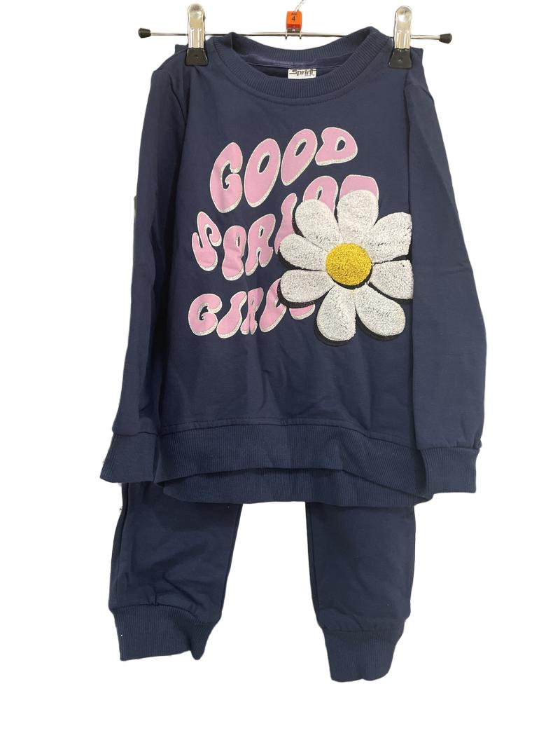 Preloved Sprint Wear - Navy Flower Jumper And Joggers Set  (4y)