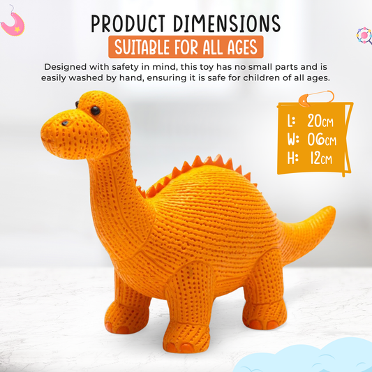 Dinosaur Toy, Bath Toy and Teether Rubber Orange Diplodocus