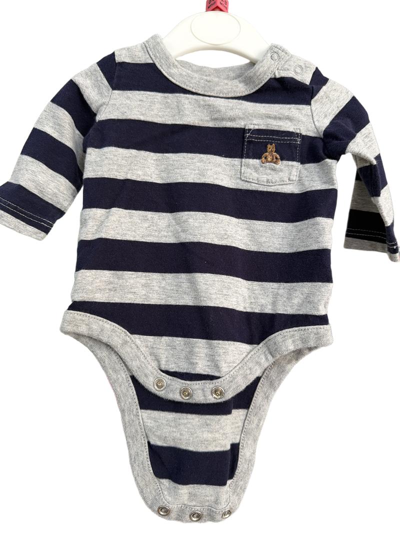 Preloved Baby Gap - Gray Navy Stripe Long-sleeved Bodysuit (0-3m)