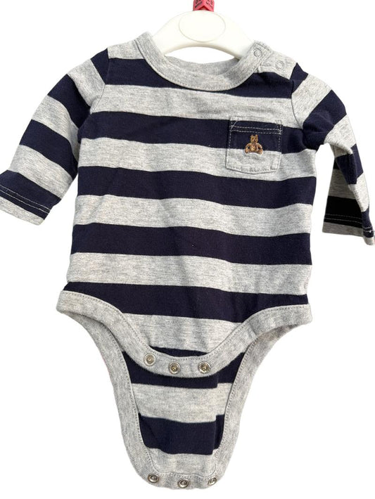 Preloved Baby Gap - Gray Navy Stripe Long-sleeved Bodysuit (0-3m)