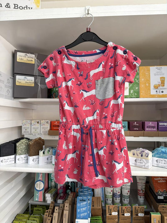 Preloved Boden - Pink Unicorn Print Short-sleeved Jumpsuit (2-3y)