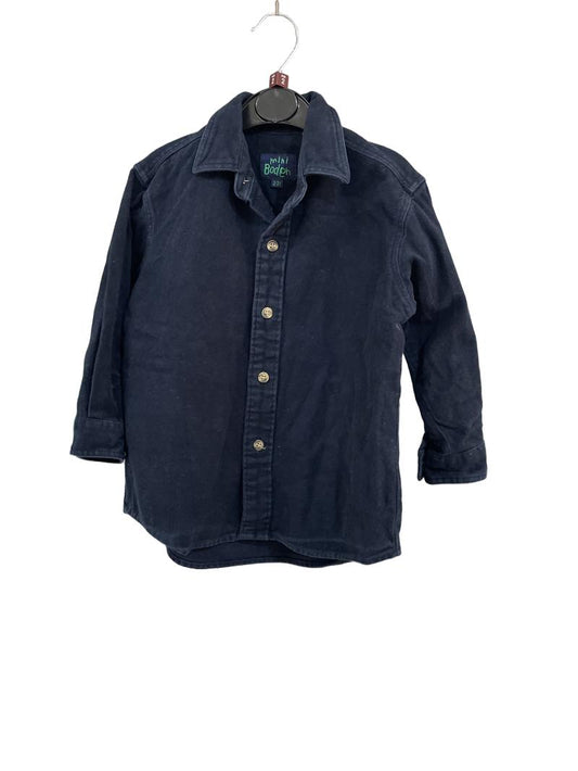Preloved Mini Boden - Navy Velour Button Down Shirt (2-3y)