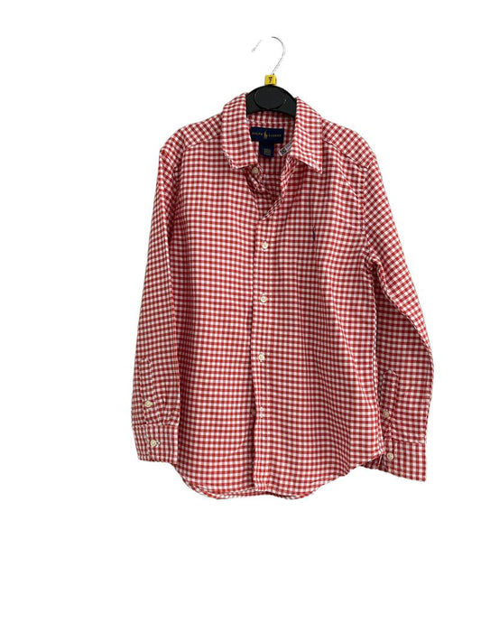 Preloved Ralph Lauren - Red White Check Gingham Long-sleeved Button Down Shirt (7-8y)