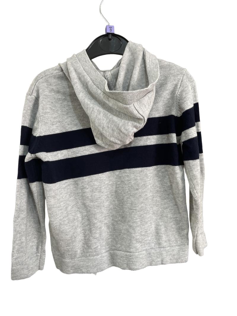 Preloved Okaidi - Knitted Grey Hoodie With Navy Stripes (3-4y)
