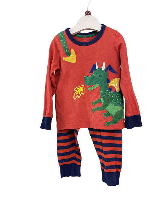 Preloved Mothercare - Red And Navy Dinosaur Applique Long-sleeved Pyjama Set (18-24m)