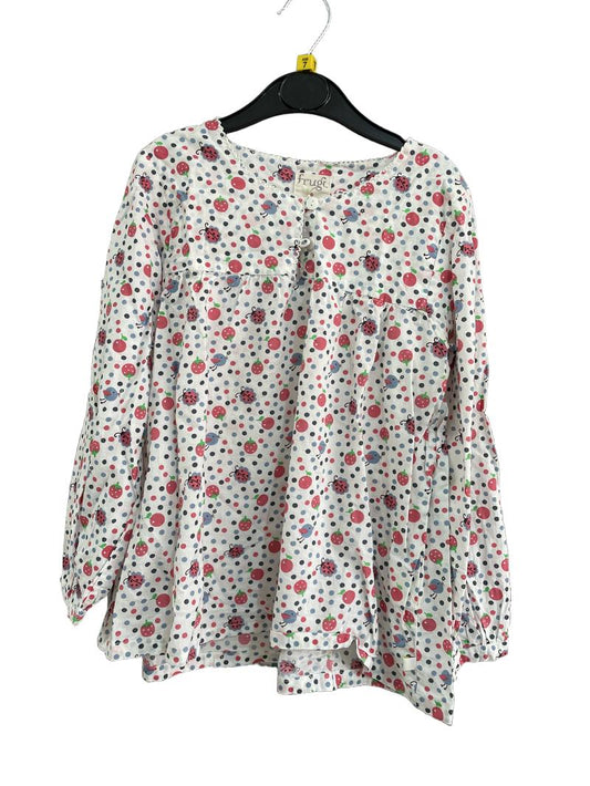 Preloved Frugi - Red Blue White Ladybird Polka Dot Long-sleeved Top (7-8y)