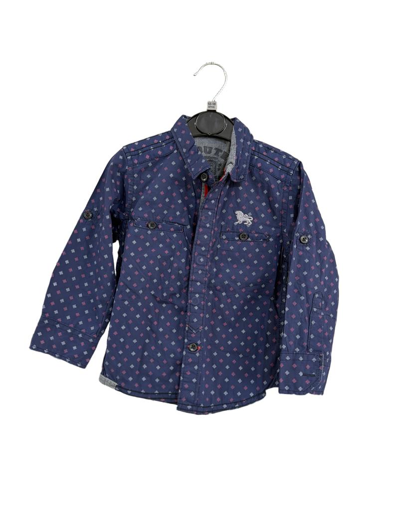 Preloved Unknown Brand - Navy Shirt With Pink And White Pattern. (12-18m)