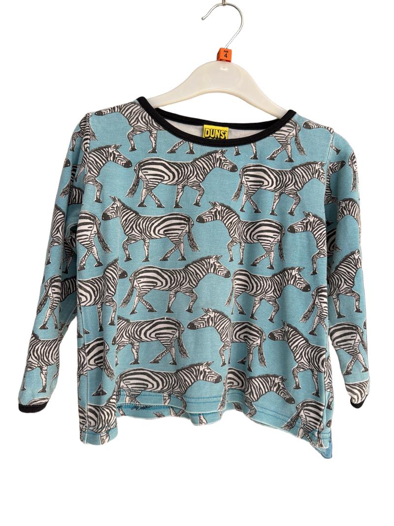Preloved Duns - Blue Zebra Print Long-sleeved Top, 104 Cm (4-5y)