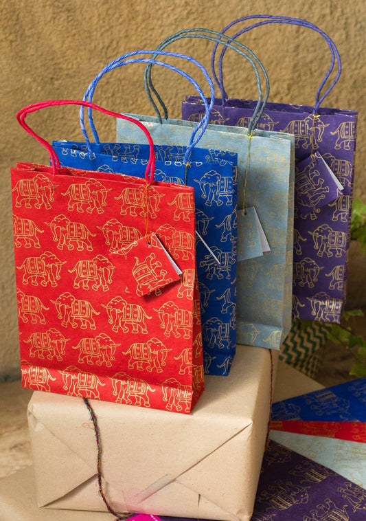 Elephant Print Lokta Paper Large Gift Bag