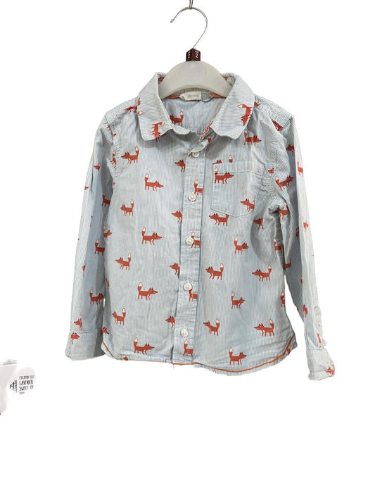 Preloved John Lewis - Blue Stripe Orange Fox Collar Button Down Shirt (2-3y)