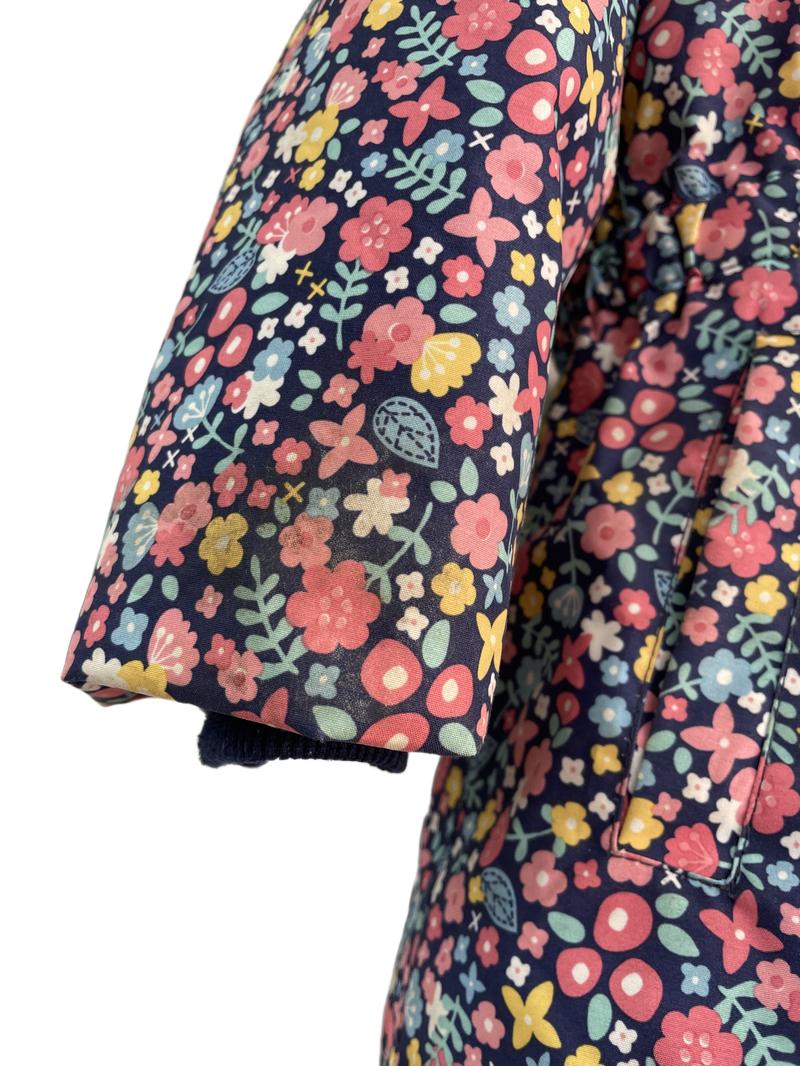 Preloved JoJo Momam Bebe - Pink Flowers On Dark Blue Background Girls Hooded Jacket (2 UK)