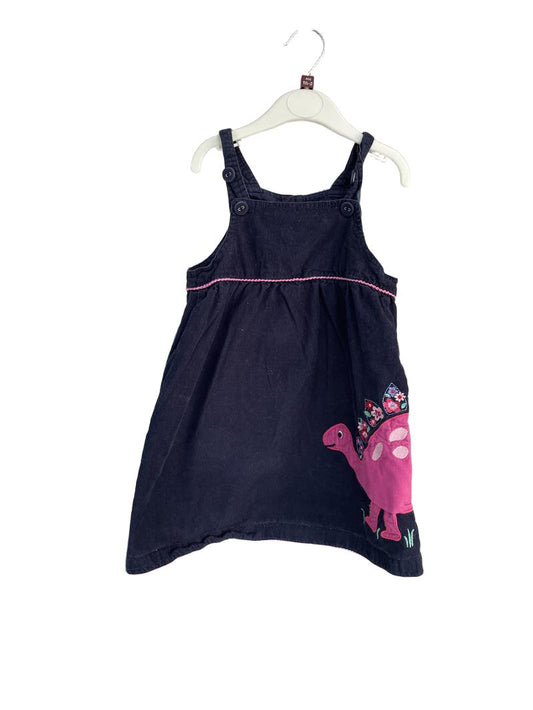 Preloved Jojo Maman Bebe - Navy Corduroy Dinosaur Pinafore (18-24m)
