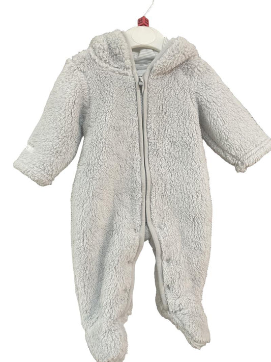 Preloved The Little White Company - Grey Fleece Hooded Onesie (0-3m)