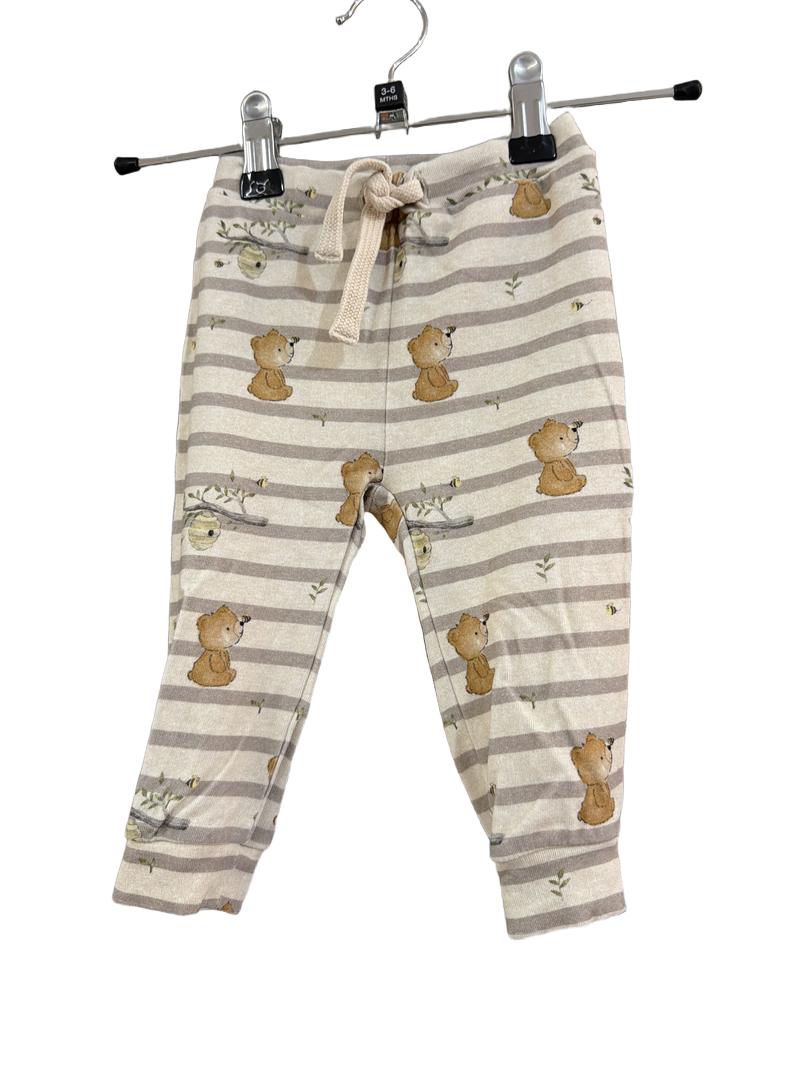 Preloved Name It. - Oatmeal Brown Stripe Bear Print Joggers (3-6m)