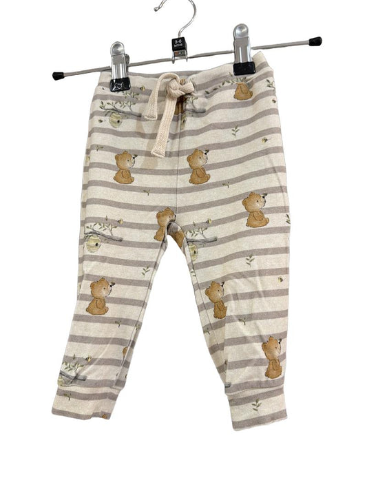 Preloved Name It. - Oatmeal Brown Stripe Bear Print Joggers (3-6m)