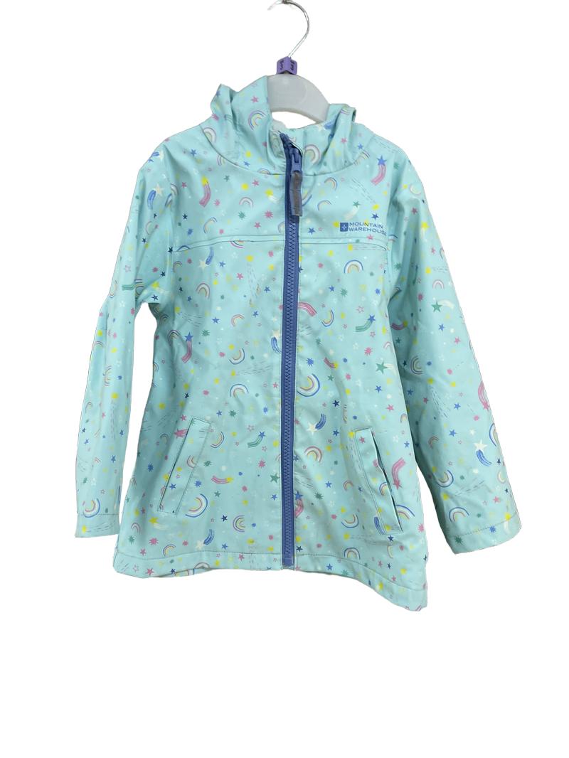 Preloved Mountain Warehouse - Green Rainbow Star Print Waterproof Shell Jacket (3-4y)