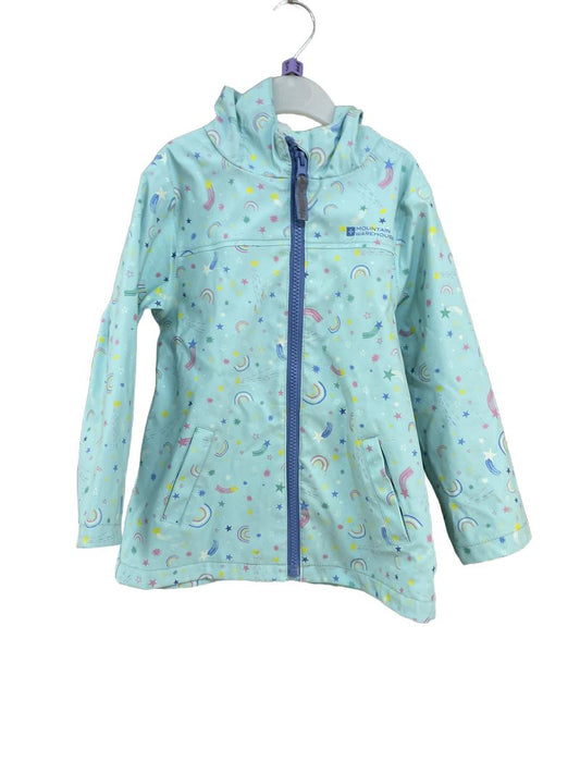 Preloved Mountain Warehouse - Green Rainbow Star Print Waterproof Shell Jacket (3-4y)