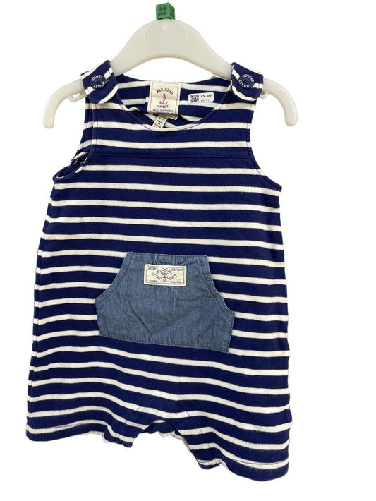 Preloved Joules - Navy White Striped Romper (6-9m)