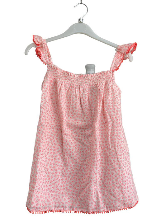 Preloved Mini Boden - Neon Pink White Smocked Ruffle Sleeve Top (9-10y)